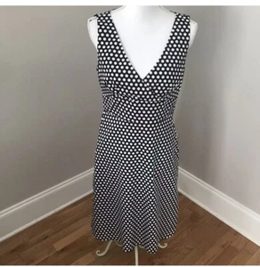Spense Größe 8 Damen ärmellos schwarz & weiß gepunktet A-Linie Karriere Kleid - Bild 1 von 5