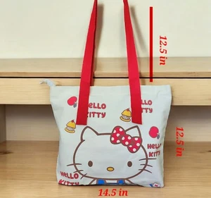 Lovely Cartoon Hello Kitty Tote Bag, One Side Printing, Zipper Closure, Causal - Picture 1 of 2