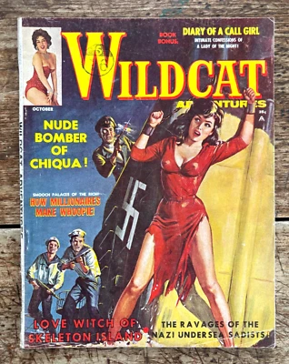 WILDCAT ADVENTURES Oct 1961 Men's Pulp Action Mag/Nude Bomber of Chiqua!! - Image 1 of 4
