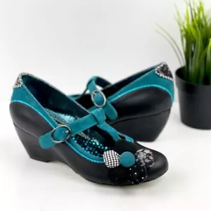SCARPE IN ACQUA NERA A SCELTA IRREGOLARE 5,5 PELLE PICK A POSY MARYJANE DEPUMPS NUOVE - Foto 1 di 7