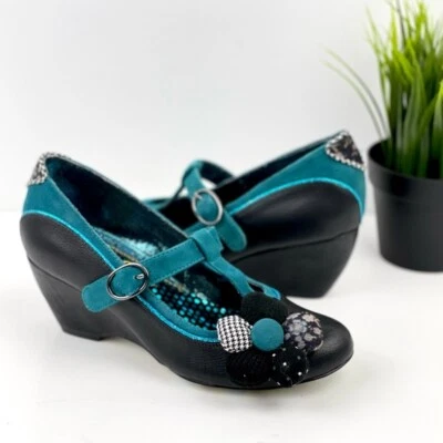 ZAPATOS DE SALÓN IRREGULAR CHOICE NEGRO VERDE AZULADO 5.5 CUERO ELIGE UNA POSY MARYJANE NUEVOS Foto 1 de 4