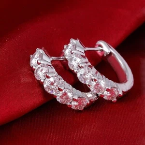 2Ct Half Round Cut Simulate Diamond Mini Hoop Earrings in 14K White Gold Finish - Picture 1 of 5
