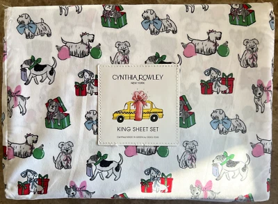 Juego de sábanas Cynthia Rowley Navidad patrón perro tamaño king ¡NUEVO CON ETIQUETAS! Foto 1 de 4