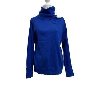 Suéter Top 525 America Azul Cobalto Metálico Abierto Hombro Frío Cuello Alto Talla S - Imagen 1 de 12