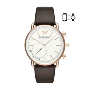 EMPORIO ARMANI AVIATOR ART3029 Leather Brown White Mens Hybrid Smartwatch - Picture 1 of 1