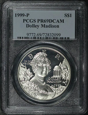 1999-P Dolley Madison $1 Silver Dollar Commemorative PCGS PR-69 DCAM - Image 1 of 2