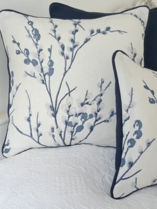 One 16” Cushion Cover Laura Ashley Pussy Willow Off White/Midnight Piped - Picture 1 of 6
