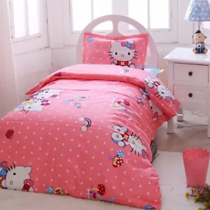 Pink Angel Duvet Bed Cover Set 3 Cartoon Kitten Cat Kids Bedding Bed Sheet Twin - Picture 1 of 8