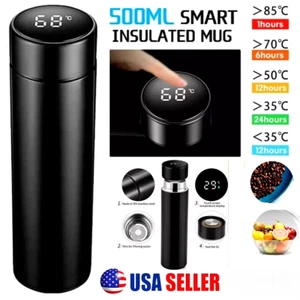 Smart Water Bottle with LED Temperature Display Stainless Steel Travel Mug 16 oz - Picture 1 of 13