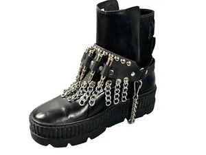 Black Leather Boot Strap w/ Bullets Chains Studded Punk Rock Metal Cowboy Biker - Picture 1 of 39