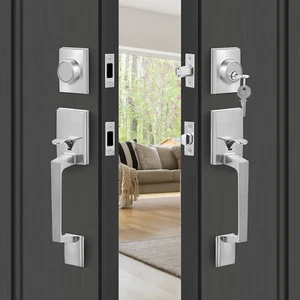 VEVOR Double Door Handle Set Double Door Lock Set Satin Nickel Square Door Lever - Picture 1 of 12