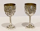 19TH C ANTIQUE CHINESE EXPORT SILVER PAIR OF HIGH RELIEF GOBLETS SIGNED WING NAM