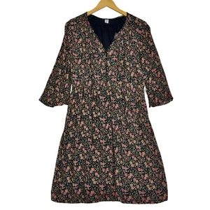 Abito floreale Old Navy nero floreale vita a 3/4 manica a campana sopra il ginocchio taglia L - Foto 1 di 9