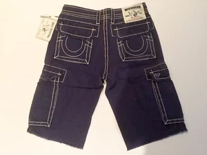 TRUE RELIGION MEN CARGO CUT OFF BIG T SHORT M2PA286NBT FADED NAVY NWT 28W $218 - Picture 1 of 3