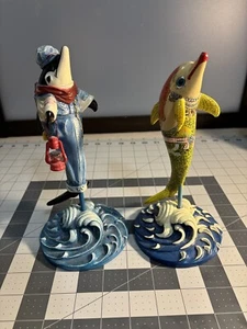 2 Dolphins Around Town - Choo Choo Smiley & Beach House Fabulous 8” Statues 2003 - Picture 1 of 12