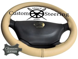 FOR MERCEDES E 2002-09 BEIGE LEATHER STEERING WHEEL COVER W211 BLACK DOUBLE STCH - Picture 1 of 8