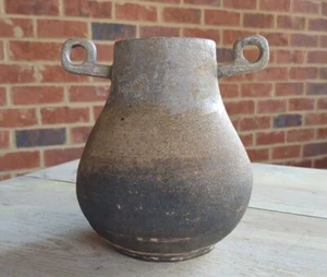 Vintage KUNSTKERAMIK rustikale MCM moderne VASE mit Griffen 6,5" hoch SIGNIERT Brandt? - Bild 1 von 18