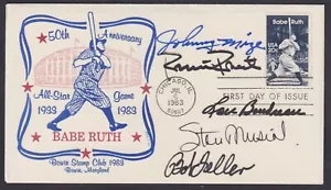 Stan Musial, Bob Lemon, Eddie Matthews, Lou Boudreau, Johnny Mize, signed FDC - Picture 1 of 1