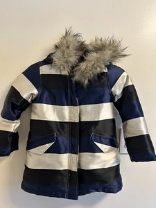 JCrew Crewcuts Girls Multicolor Puffer Coat w/ Brown Fur Trim on Hood Sz 6/7 - Picture 1 of 8