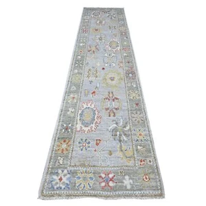 2'9"x12'6" Spanish Gray Angora Oushak Natural Dyes Runner Oriental Rug R89536 - Picture 1 of 6