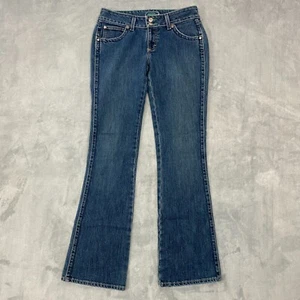 Wrangler Premium Patch Jeans Women Size 5/6x32 Low-Rise Embellished Boot Cut - Picture 1 of 12