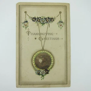 Erntedank Postkarte Mädchen Foto Blumen geprägt Deutschland Antik 1912 - Bild 1 von 12