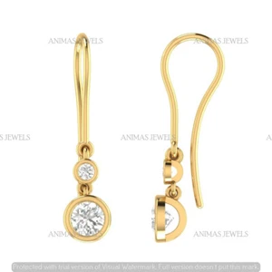 14k Yellow Gold Plated 1.75 CT Round Moissanite Bezel Set Drop Dangle Earrings - Picture 1 of 8