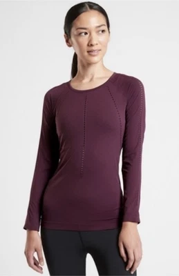 Blusa Athleta Foothill manga longa sem costura corte a laser borgonha tamanho G fitness - Imagem 1 de 4