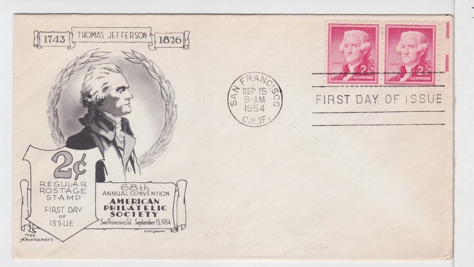 TurtlesTradingPost - Thomas Jefferson 2 Cent   #1033 - 1954 FDC Aristocrats - Image 1 of 1