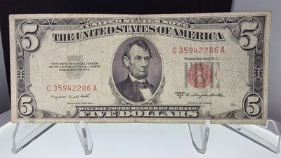 1953-B $5 Dollar Bill Red Seal - United States Note - Nice Circulated Condition - Image 1 of 4