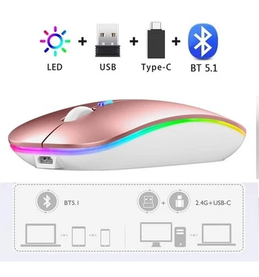 Wireless LED Bluetooth Mouse for MacBook Pro Air Laptop Mac iMac iOS Rose Gold - Image 1 of 4