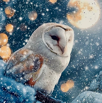 DARKROOM Christmas Card ~ Icy Owl ~ Winter ~ foiled ~ Moonlight ~ SINGLE CARD ~See Descr