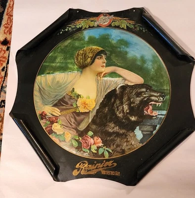 Rolled Edge Rainier Beer Tray~Seattle Brewing & Malting Co~Woman & Bear Graphic - Image 1 of 4