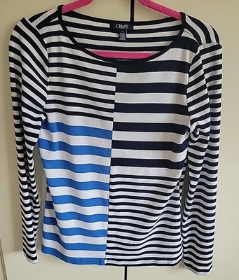 Camisa de mujer Chap's grande a rayas azul y blanco algodón manga larga Foto 1 de 4