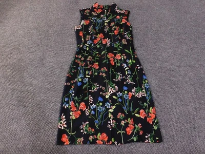 Vestido Tommy Hilfiger para mujer 8 negro floral sin mangas cuello falso cremallera acampanado Foto 1 de 4