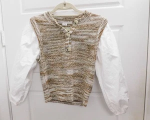 Veronica Beard Tahlea Mixed Media Puff Sleeve Sweater Army Multi Size XS - Picture 1 of 5