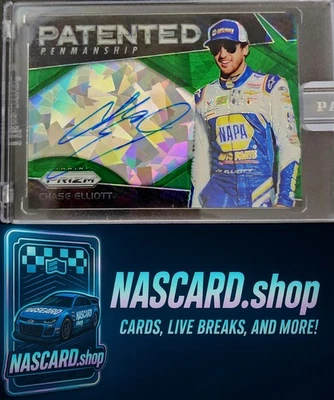 2018 Panini Prizm Chase Elliott Patented Penmanship Green Cracked Ice Prizm #1/1 - Image 1 of 2