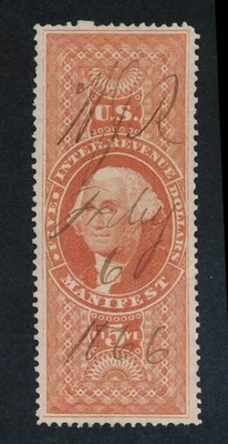 UNITED STATES (US) R90c USED F-VF PERF $5 MANIFEST - Image 1 of 2
