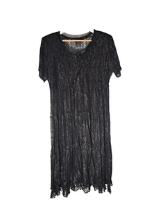 Damen Kleid Größe Medium Maxi Schwarz Spitze Blumen Witchy Dark Fairy Stufen Transparent - Bild 1 von 7