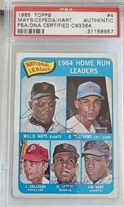 WILLIE MAYS ORLANDO CEPEDA JIM RAY HART VINTAGE SIGNED 1965 TOPPS #4 CARD PSADNA - Picture 1 of 2