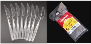 24x Clear Plastic Knives Cutlery Heavy Duty Reusable Tableware Catering Strong - Picture 1 of 3