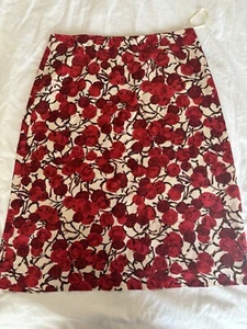LK Bennett size 10 knee length silk blend A line skirt, light beige, red floral - Picture 1 of 10
