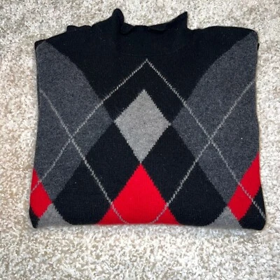 Suéter Lord And Taylor Hombre Grande Rojo Negro Gris Lana Pelo de Conejo Pullover Argyl Foto 1 de 4
