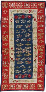 Kelim Teppich Orient Perser Rug Kilim Blau Beige Rot Schurwolle Blumen Design - Picture 1 of 1