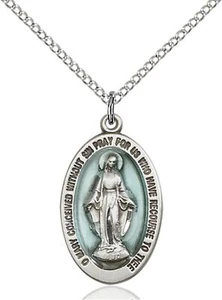 Sterling Silver Miraculous Medal Catholic Pendant Necklace 24" Chain GiftBox - Picture 1 of 3