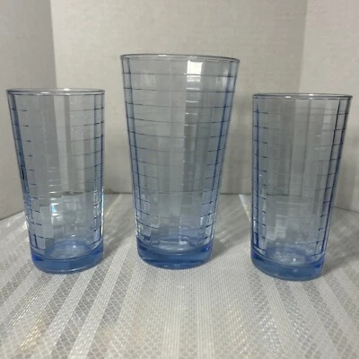 PASABAHCE Blue Block Optic 2 Juice Glasses 5 1/8"  One 6” Water Glass Rare - Image 1 of 4
