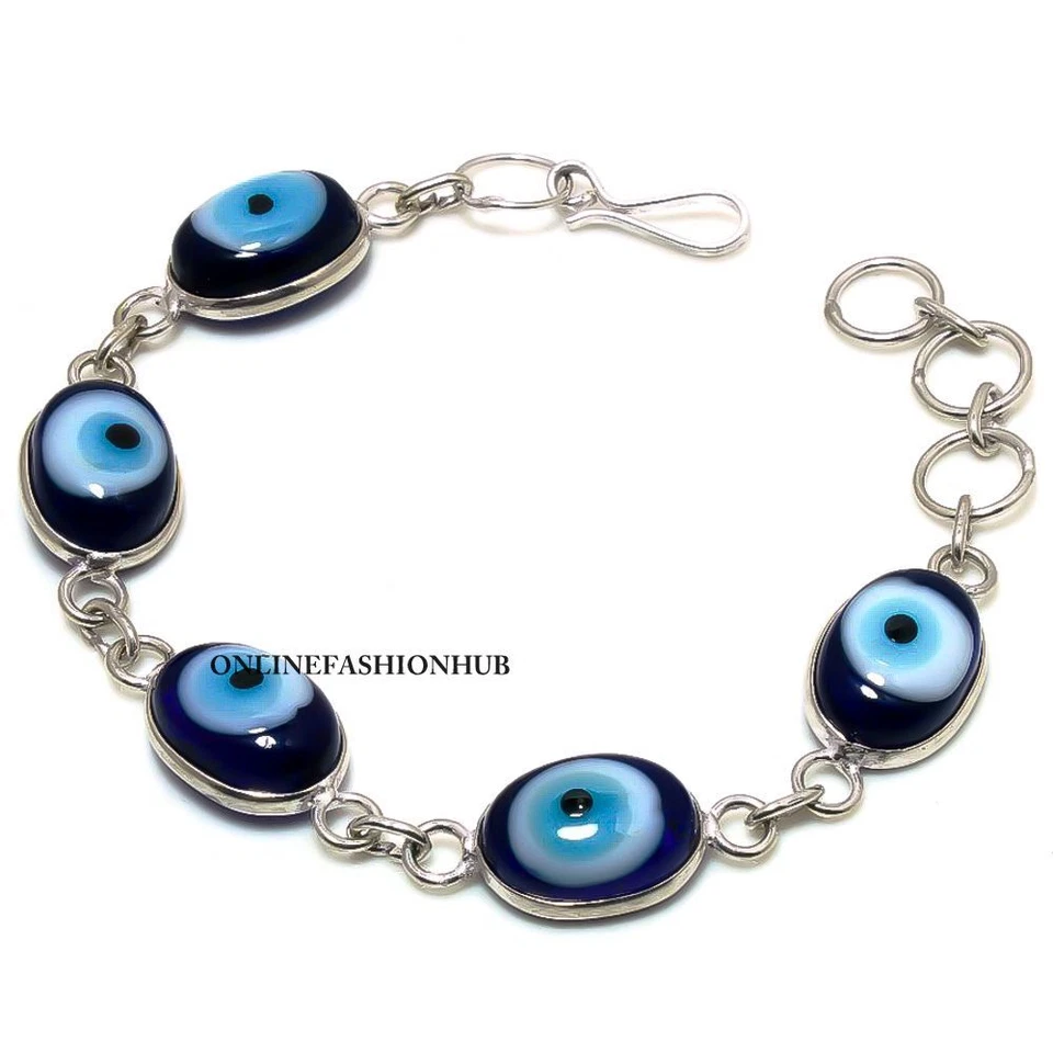 Pulsera para mujer con piedras preciosas de mal de ojo enchapada en plata de ley 925 OFHB-B38 Foto 1 de 1