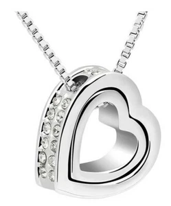 White Gold Layered Hearts Necklace Pendant Mothers Valentines Day Gift Jewelry - Picture 1 of 2