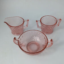 Vintage Depresion Glass Pink Glass Creamer Sugar Bowl Jam Dish Bowl with Handles