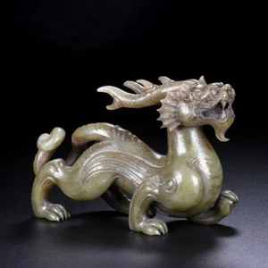 5.9" Old Dynasty Hetian Jade Carved Fengshui Dragon kylin Beast Statue - Picture 1 of 9